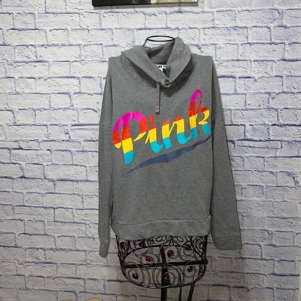 Victoria's Secret PINK Cowl Neck pullover Rainbow sweatshirt